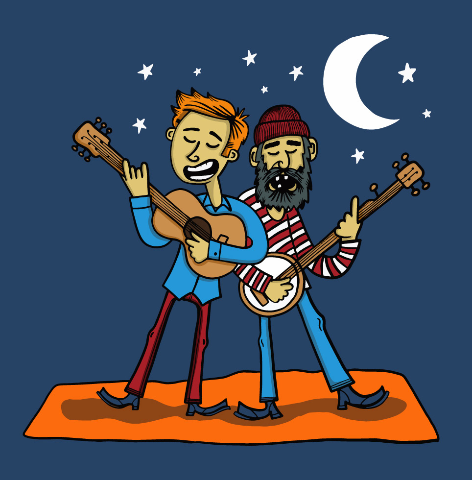 illustration of two men on guitar on banjo playing music