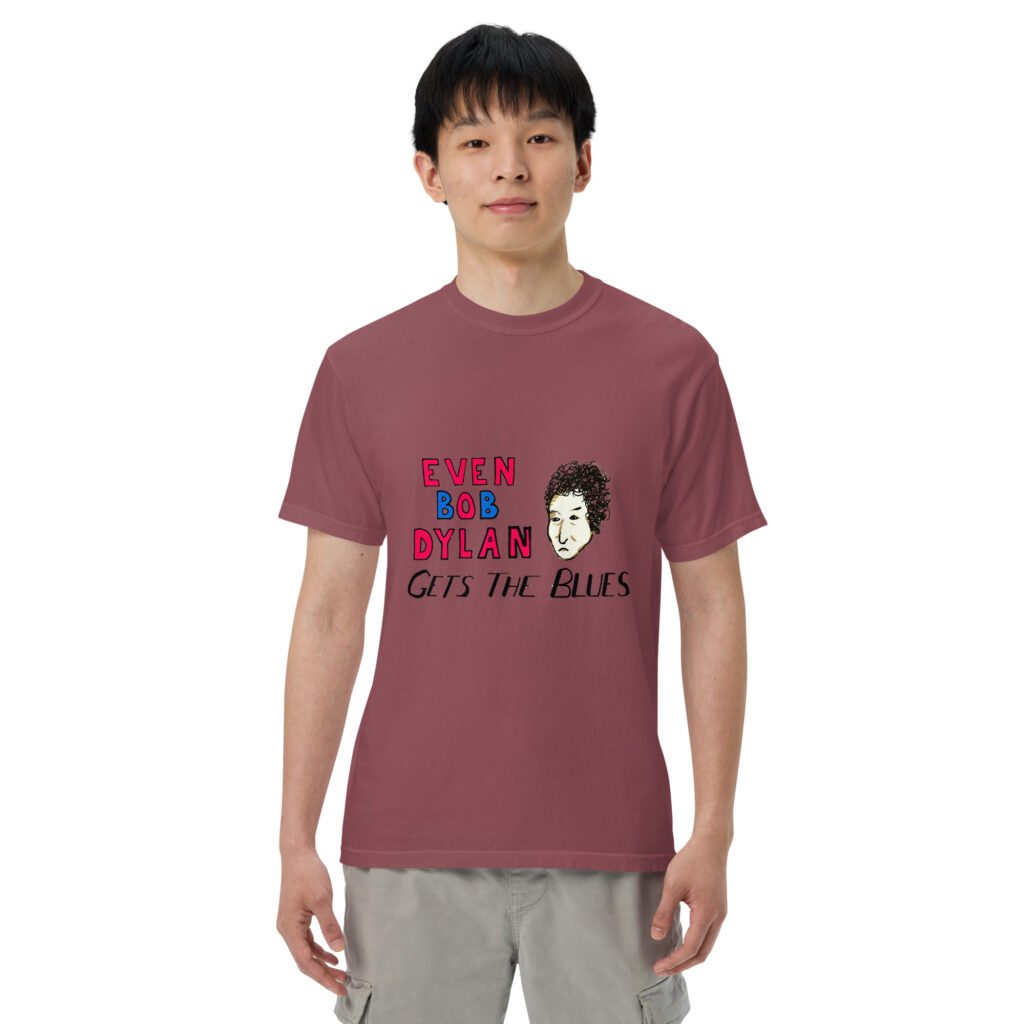 Individual wearing a brick colored t-shirt